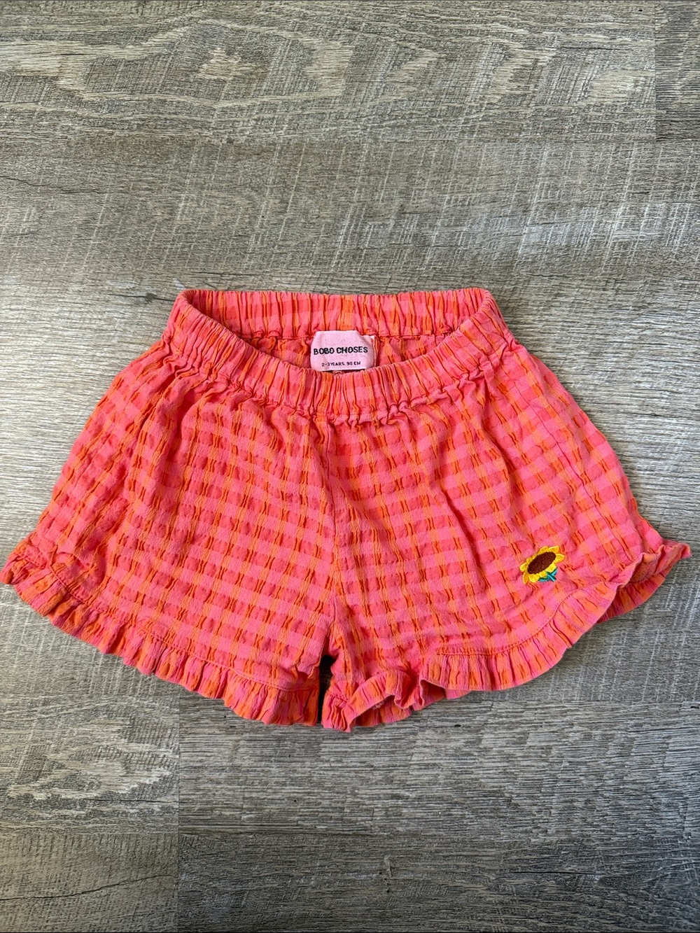 Bobo Choses Vichy Ruffle Woven Shorts Size 2-3 Years